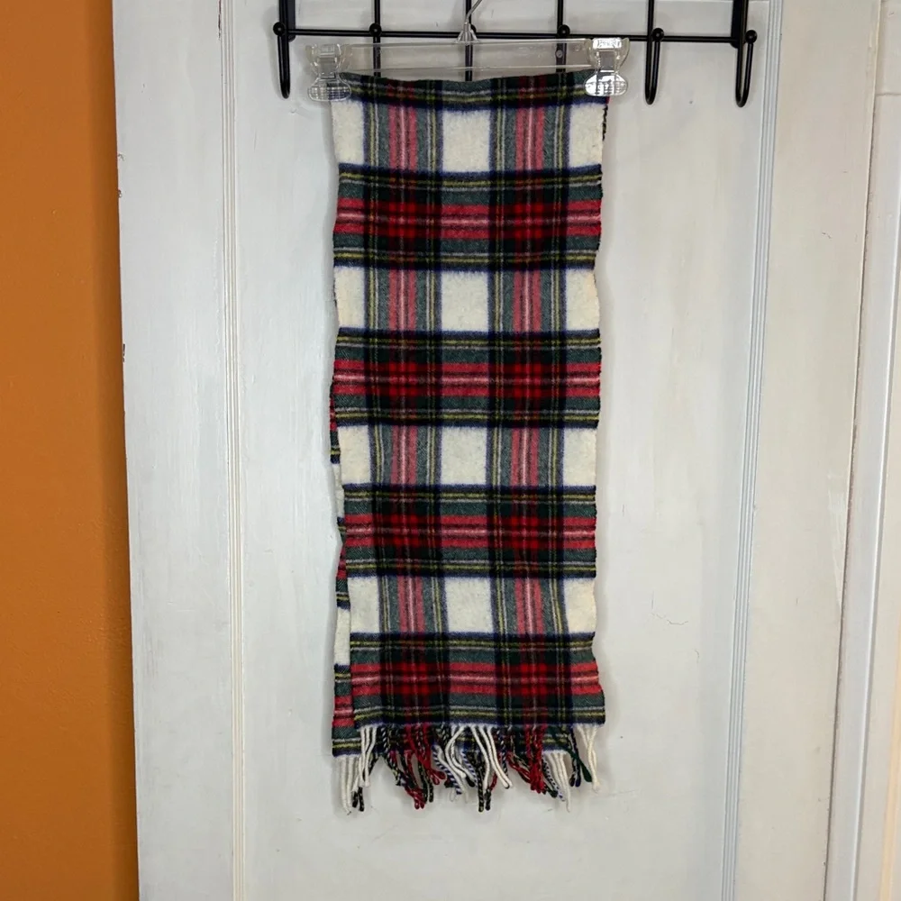Vintage Plaid Red White Green Yellow Blue Wool Scarf